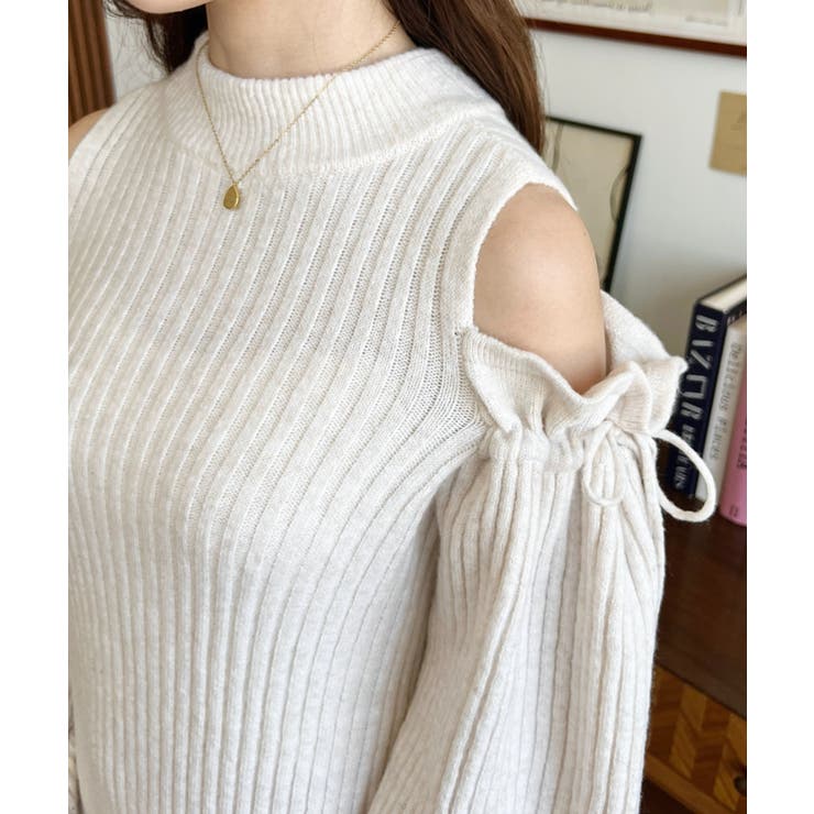 袖リボンショルダースリットニットワンピース | moment+ | 詳細画像9 