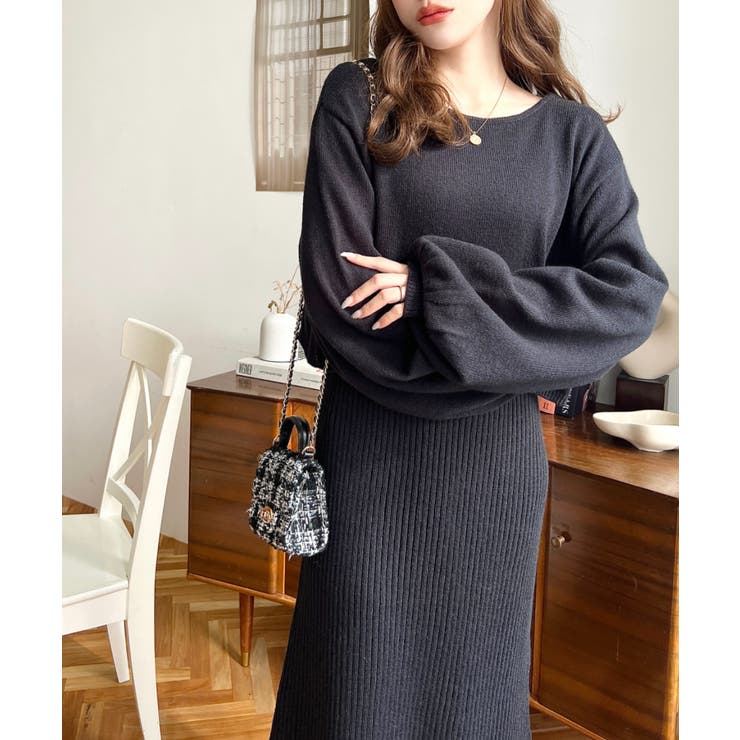 paper Knit 2way トップス　ブラック　セットアップ 前後2WAY】ニットセットアップ（2002559038） | THE