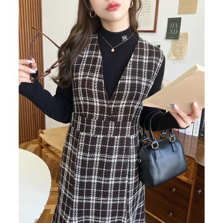 ブラウン | ツイードマーメイドワンピース | moment+