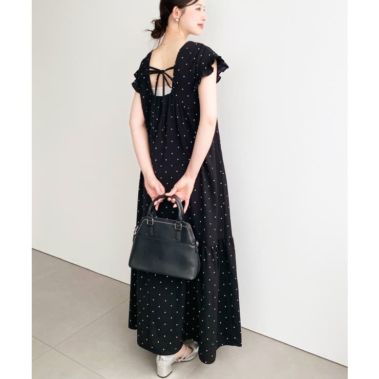 ドットプリントバックリボンワンピース[品番：ERMW0000257]｜moment+