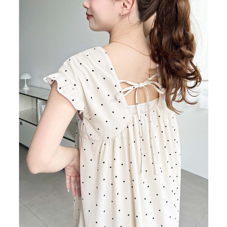 ドットプリントバックリボンワンピース[品番：ERMW0000257]｜moment+
