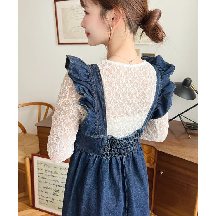 デニムフロントジップショルダーフリルティアードワンピース ライトオンス | moment+ | 詳細画像14 