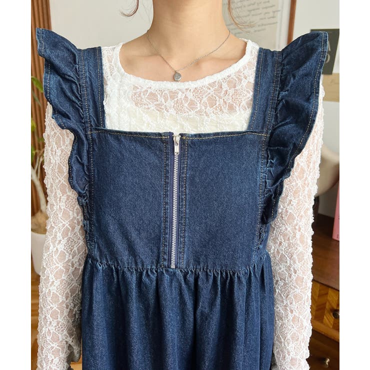 デニムフロントジップショルダーフリルティアードワンピース ライトオンス | moment+ | 詳細画像15 