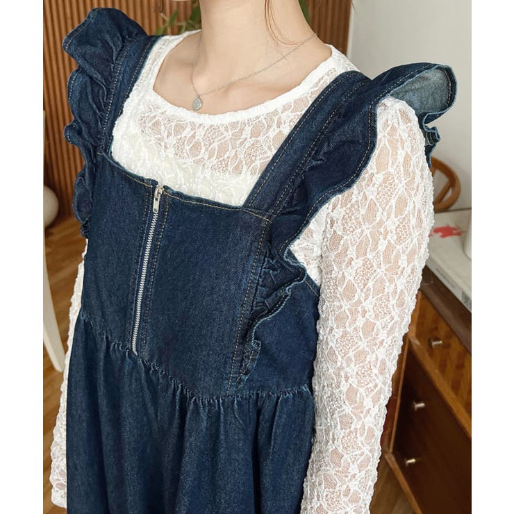 デニムフロントジップショルダーフリルティアードワンピース ライトオンス | moment+ | 詳細画像16 