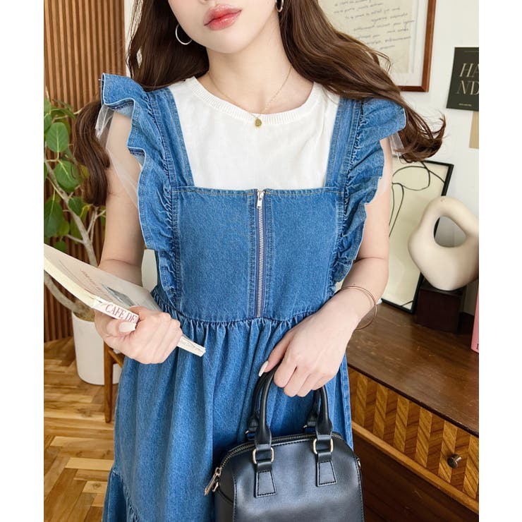 デニムフロントジップショルダーフリルティアードワンピース ライトオンス | moment+ | 詳細画像20 