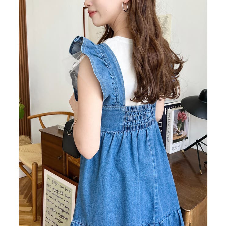 デニムフロントジップショルダーフリルティアードワンピース ライトオンス | moment+ | 詳細画像23 