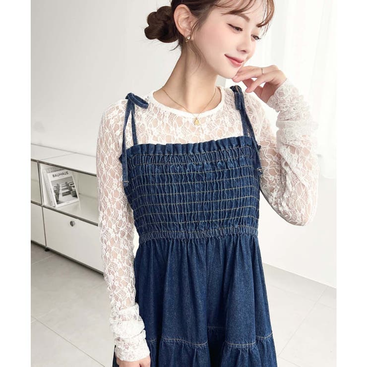 ライトオンスデニムシャーリングティアードキャミワンピース(デニムワンピース) | moment+ | 詳細画像9 