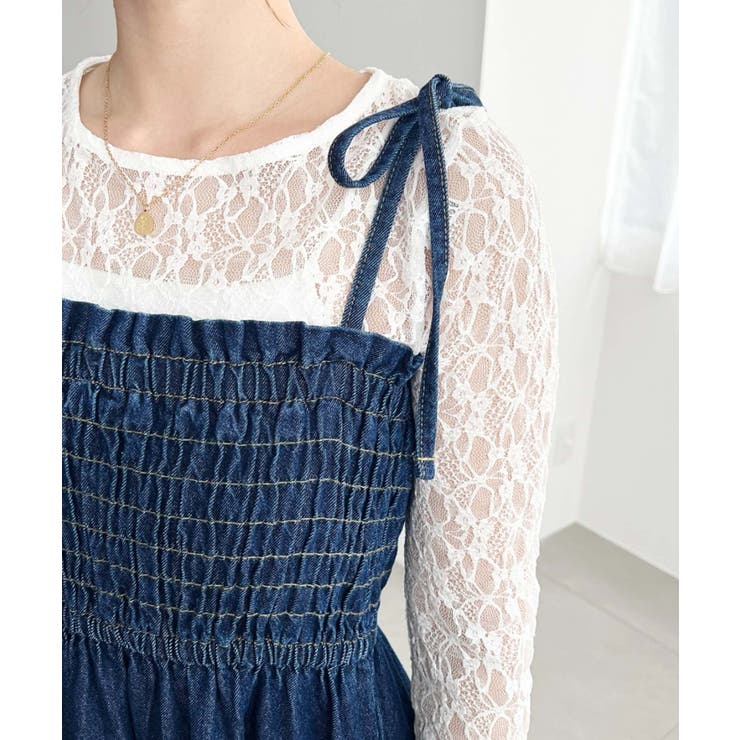 ライトオンスデニムシャーリングティアードキャミワンピース(デニムワンピース) | moment+ | 詳細画像12 