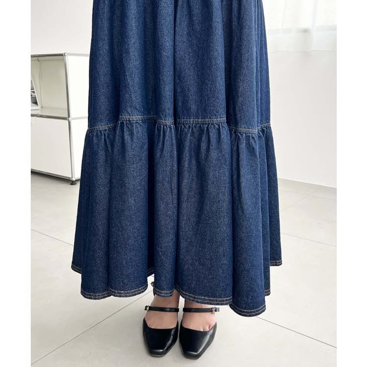 ライトオンスデニムシャーリングティアードキャミワンピース(デニムワンピース) | moment+ | 詳細画像13 