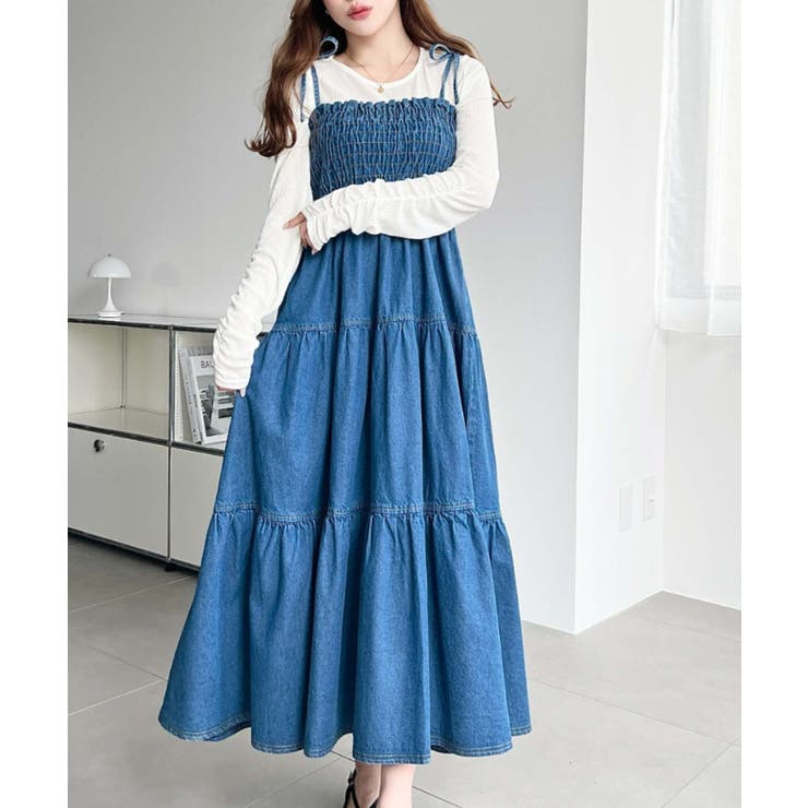 ライトオンスデニムシャーリングティアードキャミワンピース(デニムワンピース) | moment+ | 詳細画像16 