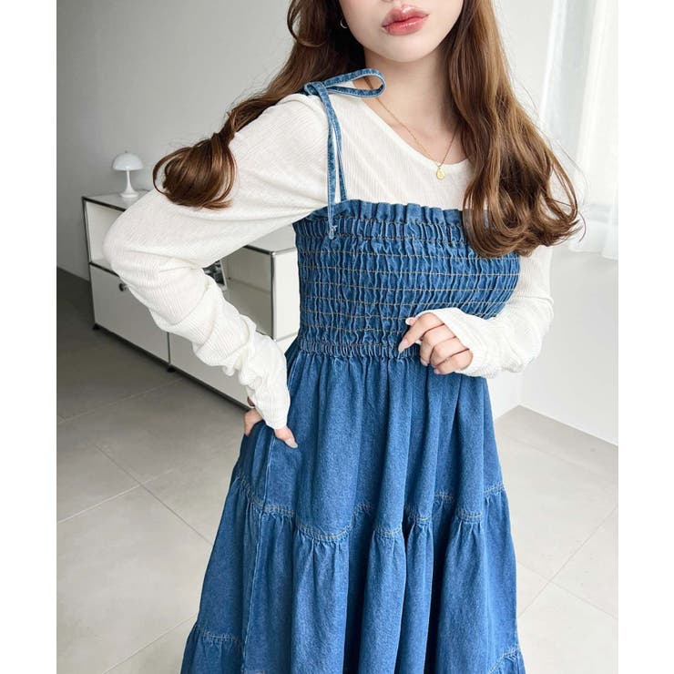 ライトオンスデニムシャーリングティアードキャミワンピース(デニムワンピース) | moment+ | 詳細画像17 