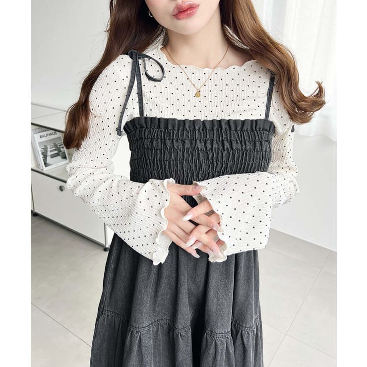 ライトオンスデニムシャーリングティアードキャミワンピース(デニムワンピース) | moment+ | 詳細画像2 