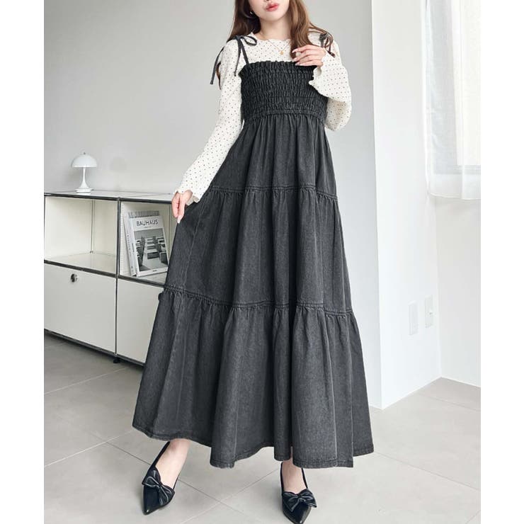 ライトオンスデニムシャーリングティアードキャミワンピース(デニムワンピース) | moment+ | 詳細画像3 