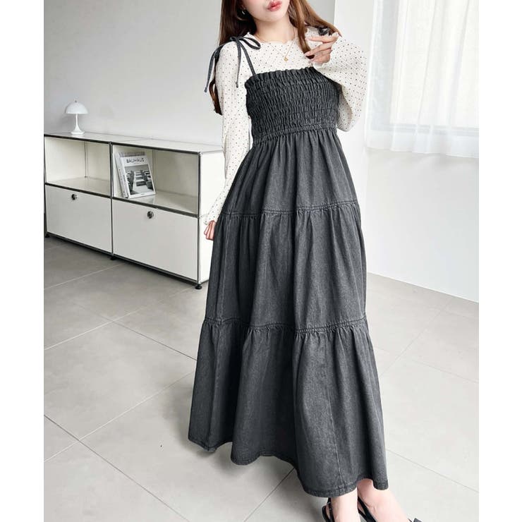 ライトオンスデニムシャーリングティアードキャミワンピース(デニムワンピース) | moment+ | 詳細画像5 