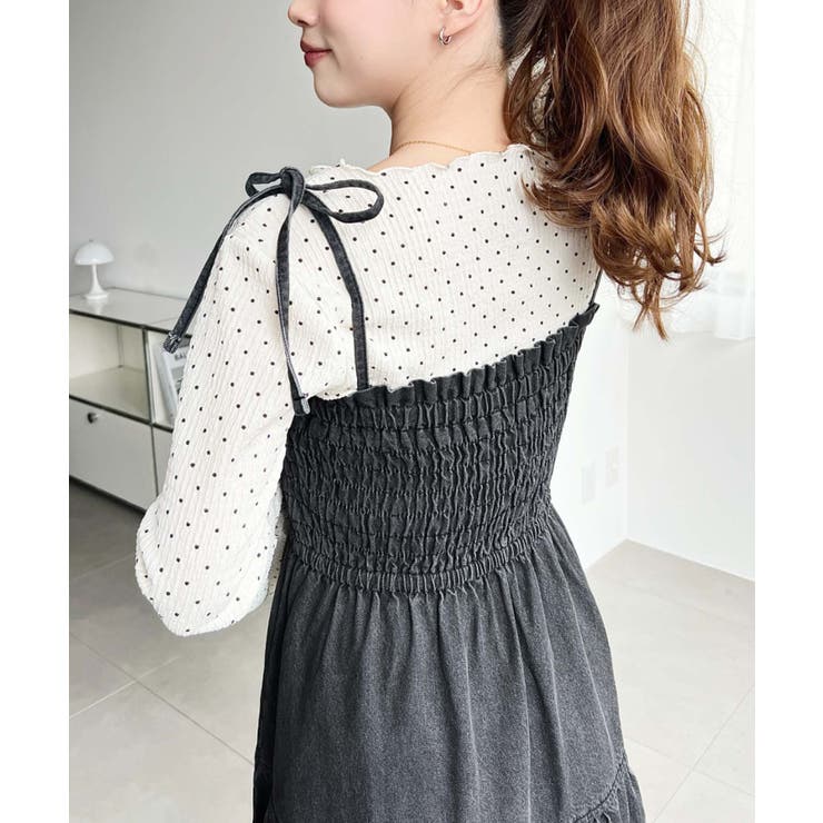 ライトオンスデニムシャーリングティアードキャミワンピース(デニムワンピース) | moment+ | 詳細画像6 