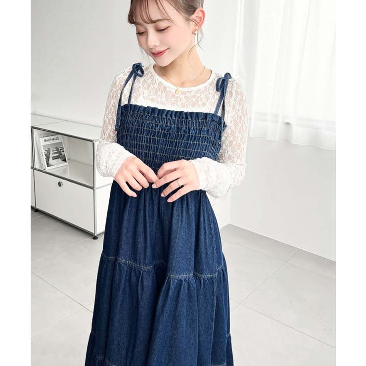 ライトオンスデニムシャーリングティアードキャミワンピース(デニムワンピース) | moment+ | 詳細画像8 