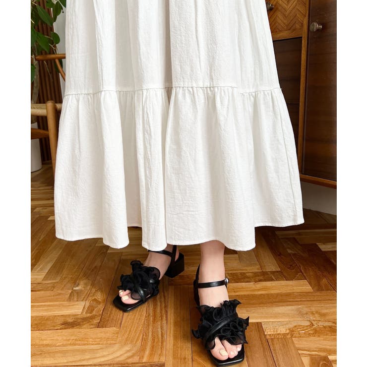 シャーリングリボンカシュクールティアードワンピース コットンワッシャー | moment+ | 詳細画像10 