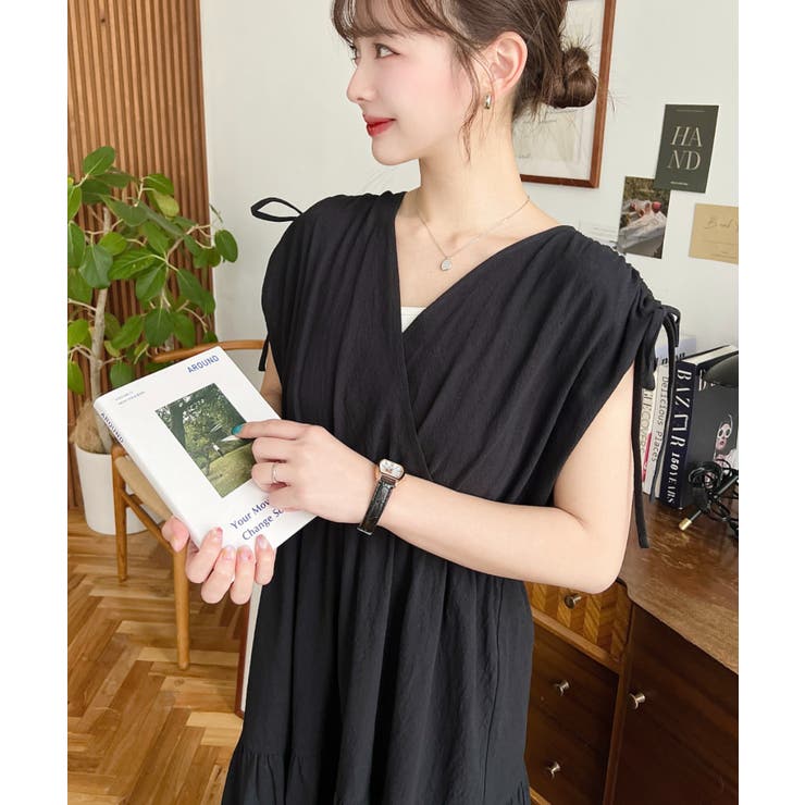 シャーリングリボンカシュクールティアードワンピース コットンワッシャー | moment+ | 詳細画像13 