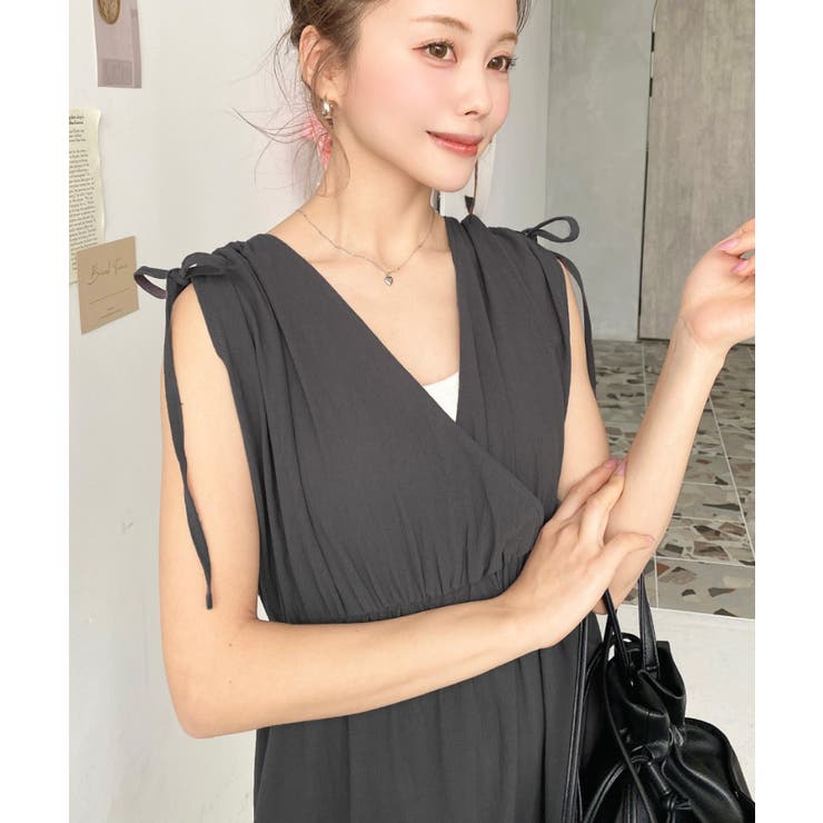 シャーリングリボンカシュクールティアードワンピース コットンワッシャー | moment+ | 詳細画像16 