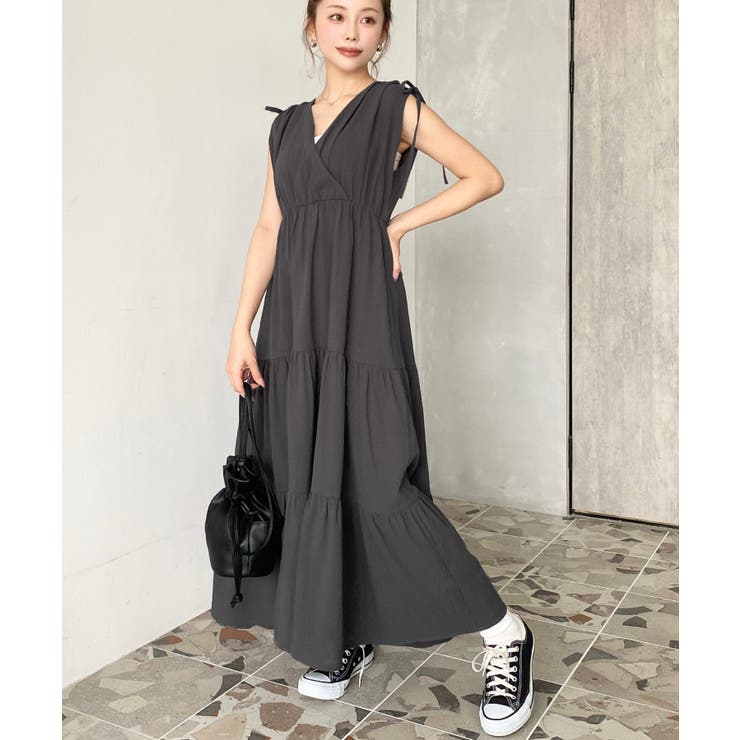 シャーリングリボンカシュクールティアードワンピース コットンワッシャー | moment+ | 詳細画像20 