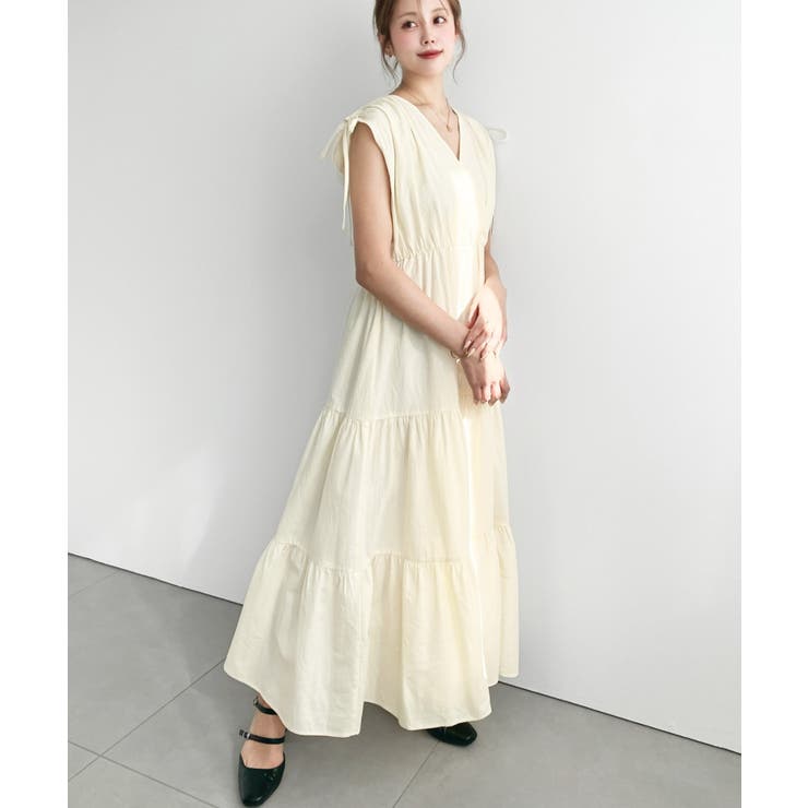 シャーリングリボンカシュクールティアードワンピース コットンワッシャー | moment+ | 詳細画像22 