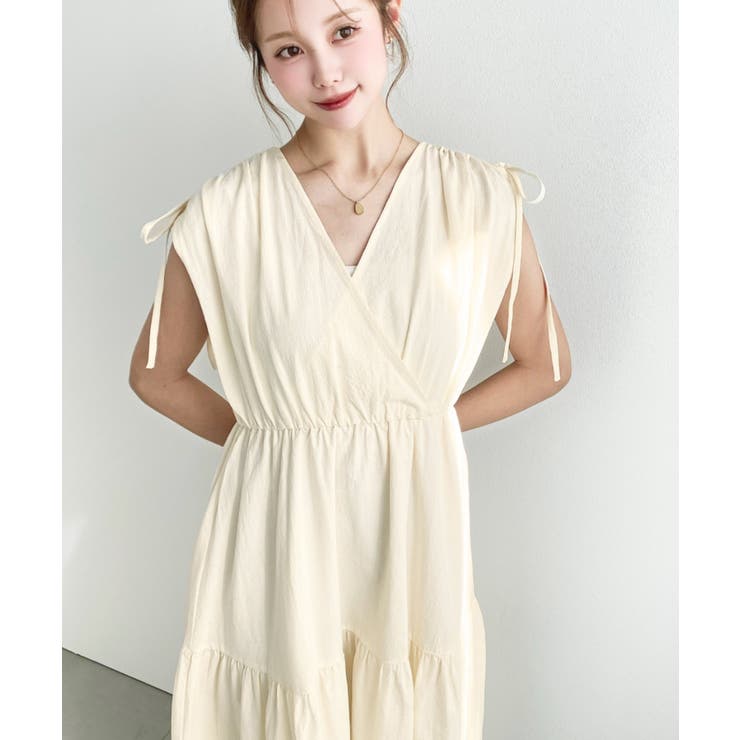 シャーリングリボンカシュクールティアードワンピース コットンワッシャー | moment+ | 詳細画像23 