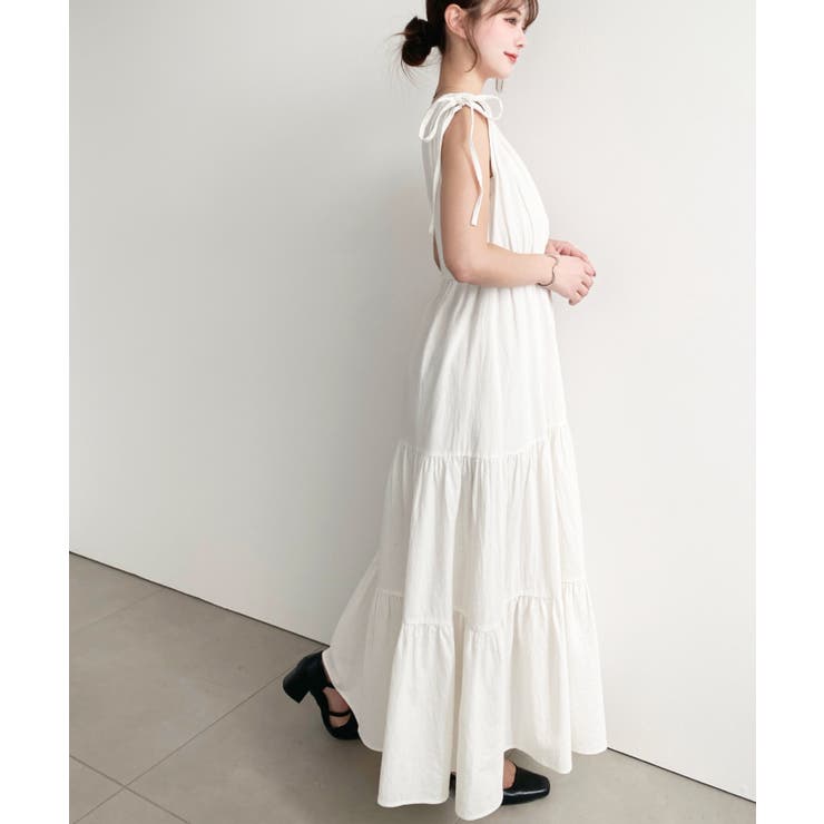 シャーリングリボンカシュクールティアードワンピース コットンワッシャー | moment+ | 詳細画像3 