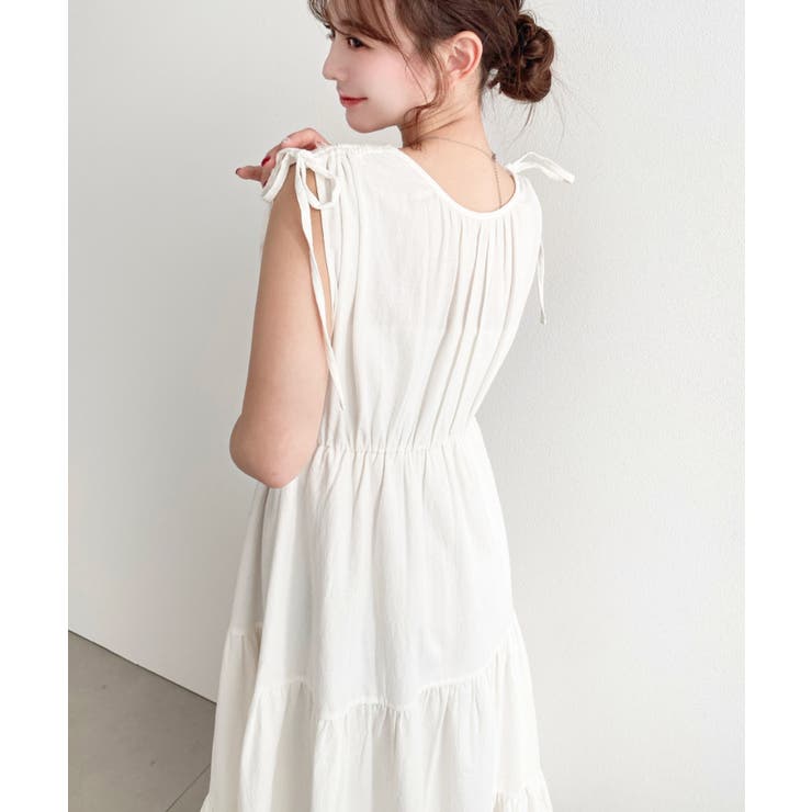 シャーリングリボンカシュクールティアードワンピース コットンワッシャー | moment+ | 詳細画像6 