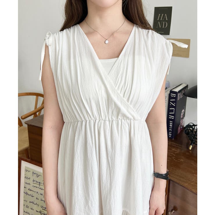 シャーリングリボンカシュクールティアードワンピース コットンワッシャー | moment+ | 詳細画像7 