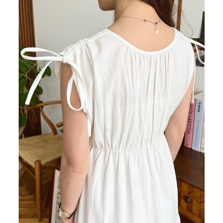 シャーリングリボンカシュクールティアードワンピース コットンワッシャー | moment+ | 詳細画像9 