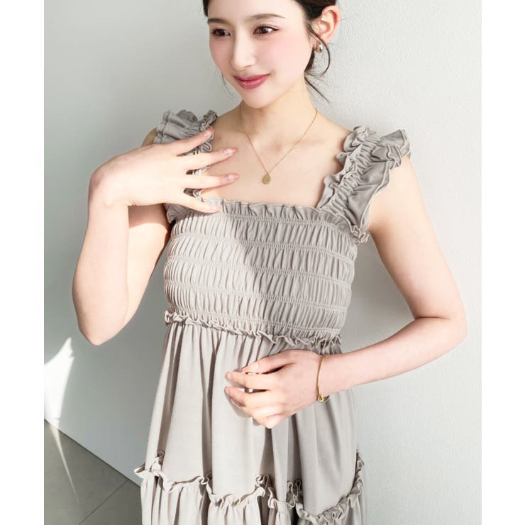 シャーリングティアードカットソーキャミワンピース | moment+ | 詳細画像4 