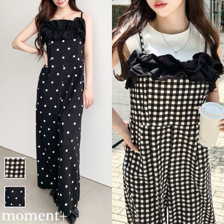 ギンガム＆ドットフリルオールインワン | moment+ | 詳細画像1 