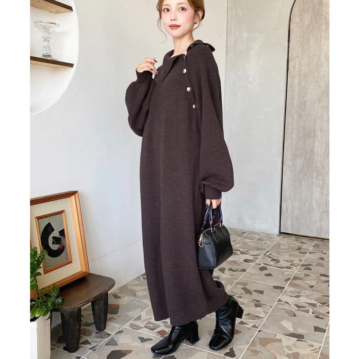 エルメス セリエボタン 金ボタン ロング ニット ワンピース M エルメス セリエボタン 金ボタン ロング ニット ワンピース M フロント