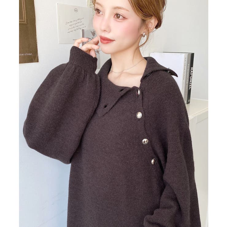 ハイネック金ボタンニットワンピース[品番：ERMW0004119]｜moment+