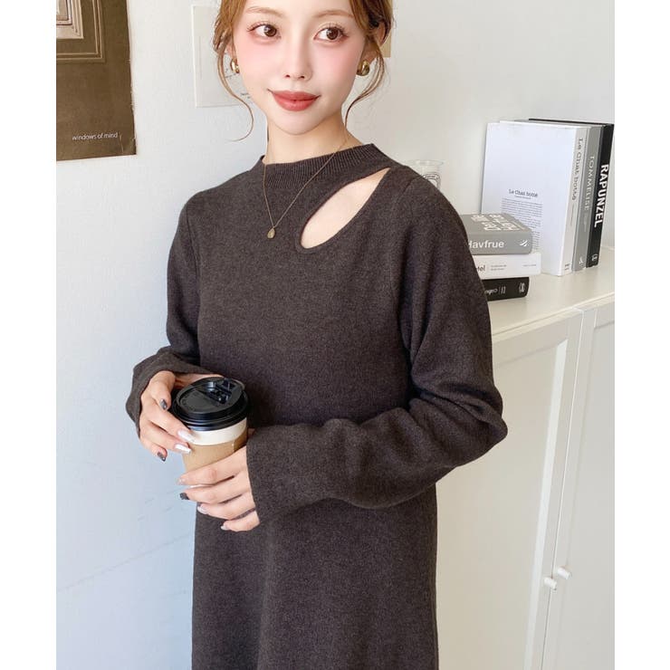 アシメカットアウトスウェットライクウォッシャブルニットワンピース | moment+ | 詳細画像11 