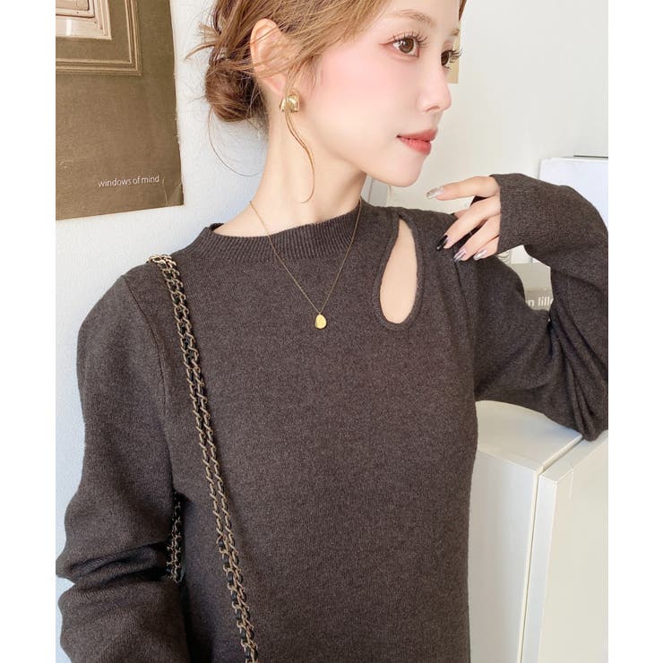 アシメカットアウトスウェットライクウォッシャブルニットワンピース | moment+ | 詳細画像12 