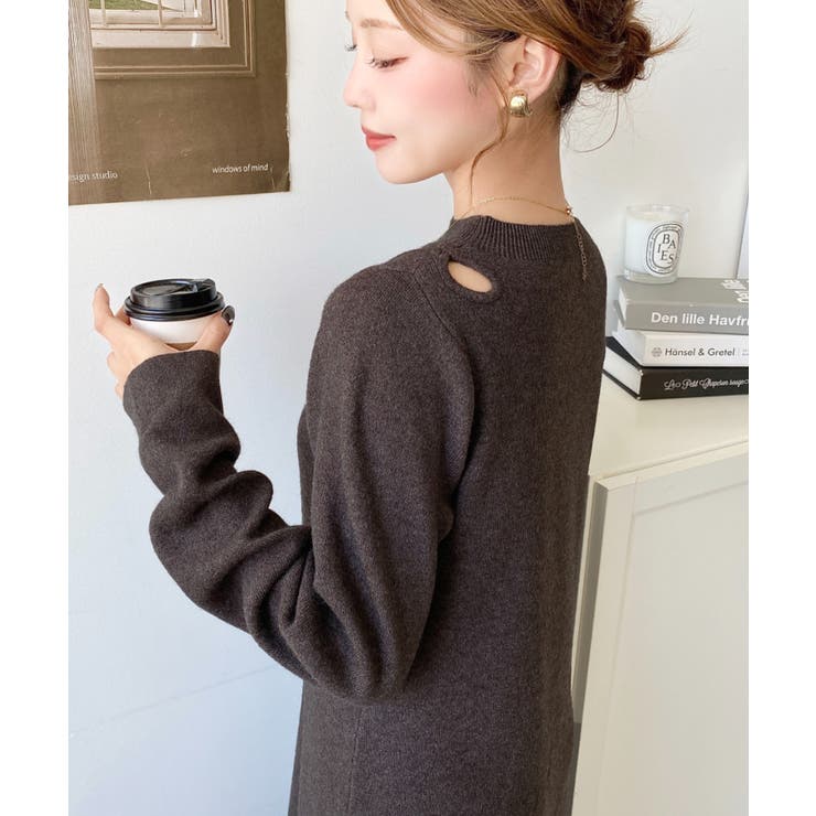 アシメカットアウトスウェットライクウォッシャブルニットワンピース | moment+ | 詳細画像14 