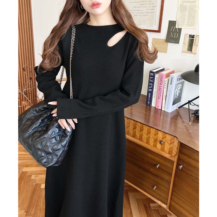 アシメカットアウトスウェットライクウォッシャブルニットワンピース | moment+ | 詳細画像3 