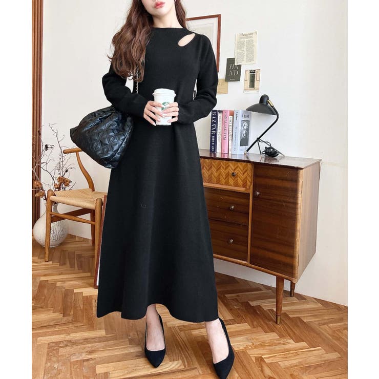 アシメカットアウトスウェットライクウォッシャブルニットワンピース | moment+ | 詳細画像4 