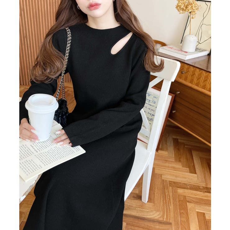 アシメカットアウトスウェットライクウォッシャブルニットワンピース | moment+ | 詳細画像5 