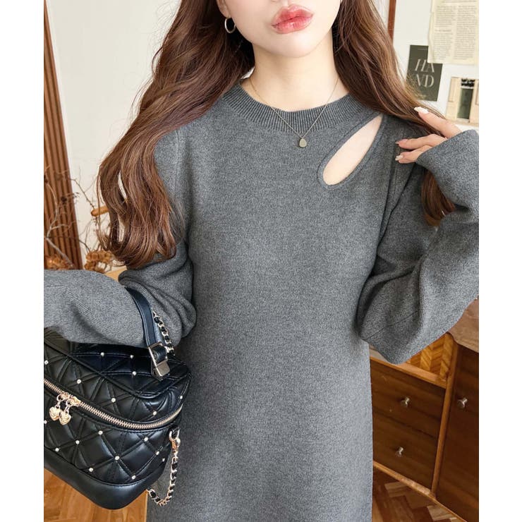 アシメカットアウトスウェットライクウォッシャブルニットワンピース | moment+ | 詳細画像7 