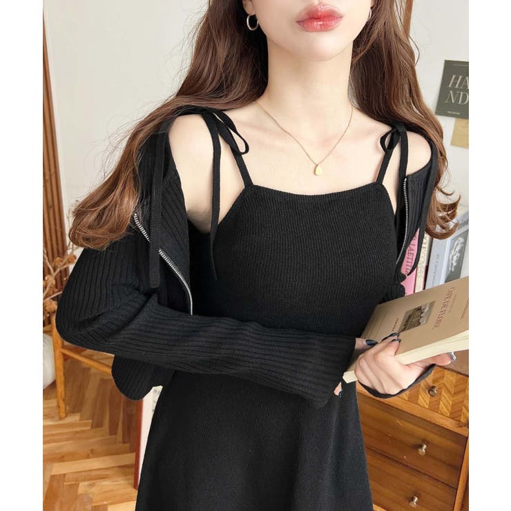 【amerge】リボンワンピース 2way カーディガンセット amerge.（アメルジュ）