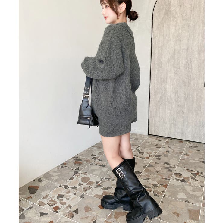 《セットアップ》ケーブル編みポロ&ショートパンツセットアップニット | moment+ | 詳細画像14 