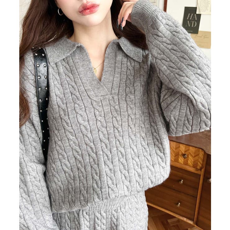 《セットアップ》ケーブル編みポロ&ショートパンツセットアップニット | moment+ | 詳細画像19 