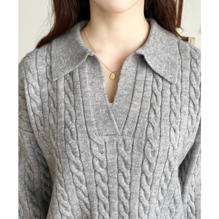 《セットアップ》ケーブル編みポロ&ショートパンツセットアップニット | moment+ | 詳細画像21 