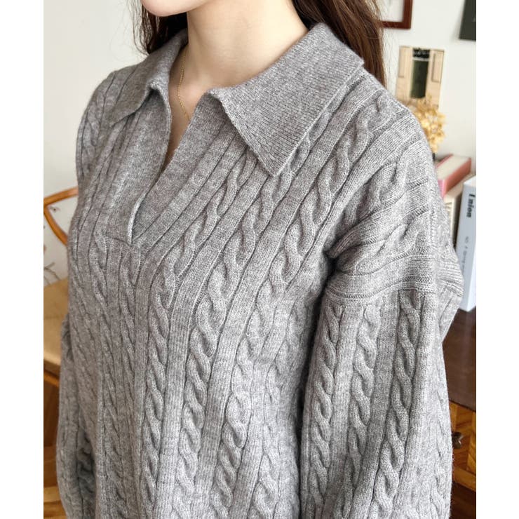 《セットアップ》ケーブル編みポロ&ショートパンツセットアップニット | moment+ | 詳細画像22 