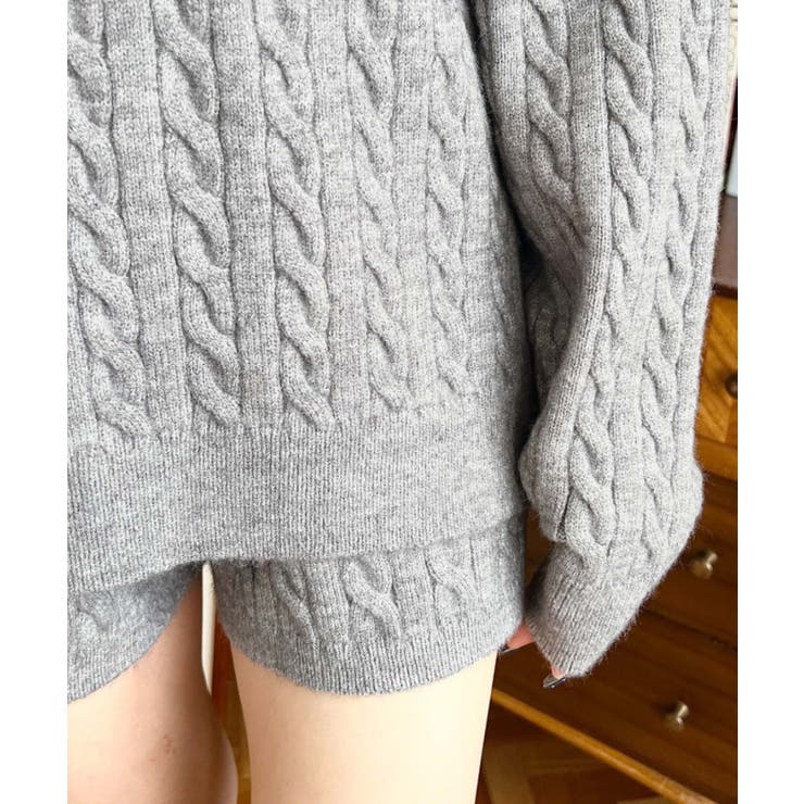 《セットアップ》ケーブル編みポロ&ショートパンツセットアップニット | moment+ | 詳細画像24 