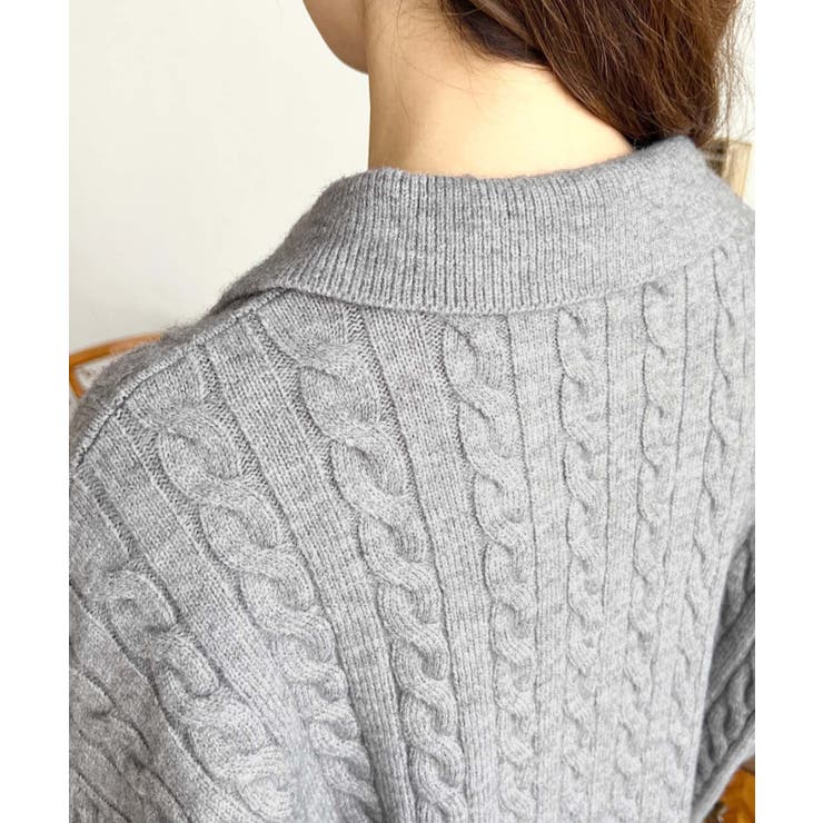 セットアップ》ケーブル編みポロ&ショートパンツセットアップニット