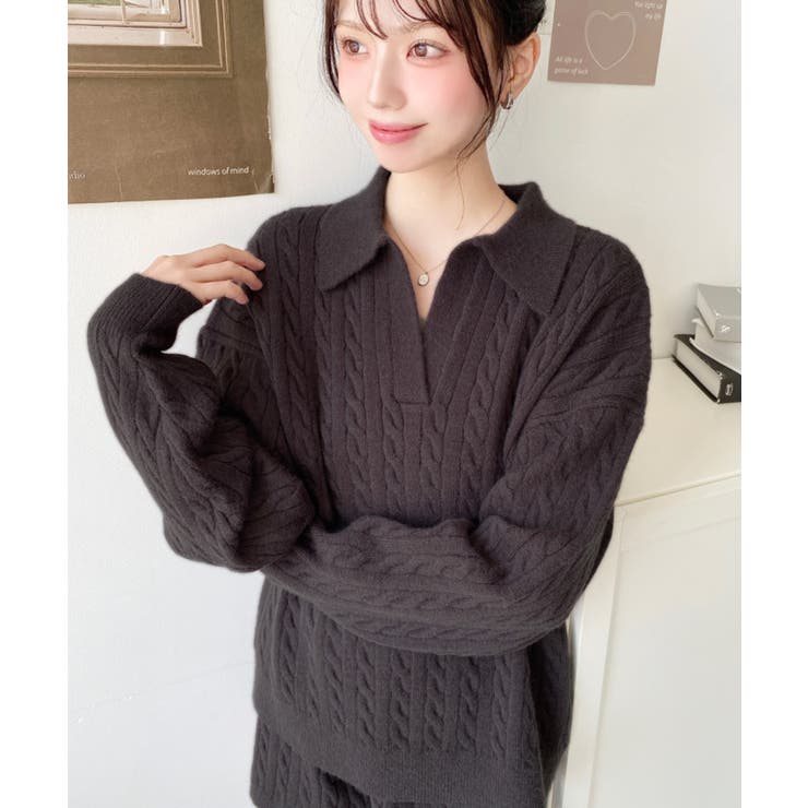 《セットアップ》ケーブル編みポロ&ショートパンツセットアップニット | moment+ | 詳細画像29 