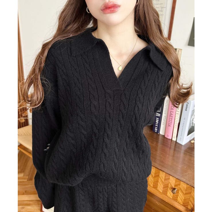 《セットアップ》ケーブル編みポロ&ショートパンツセットアップニット | moment+ | 詳細画像3 